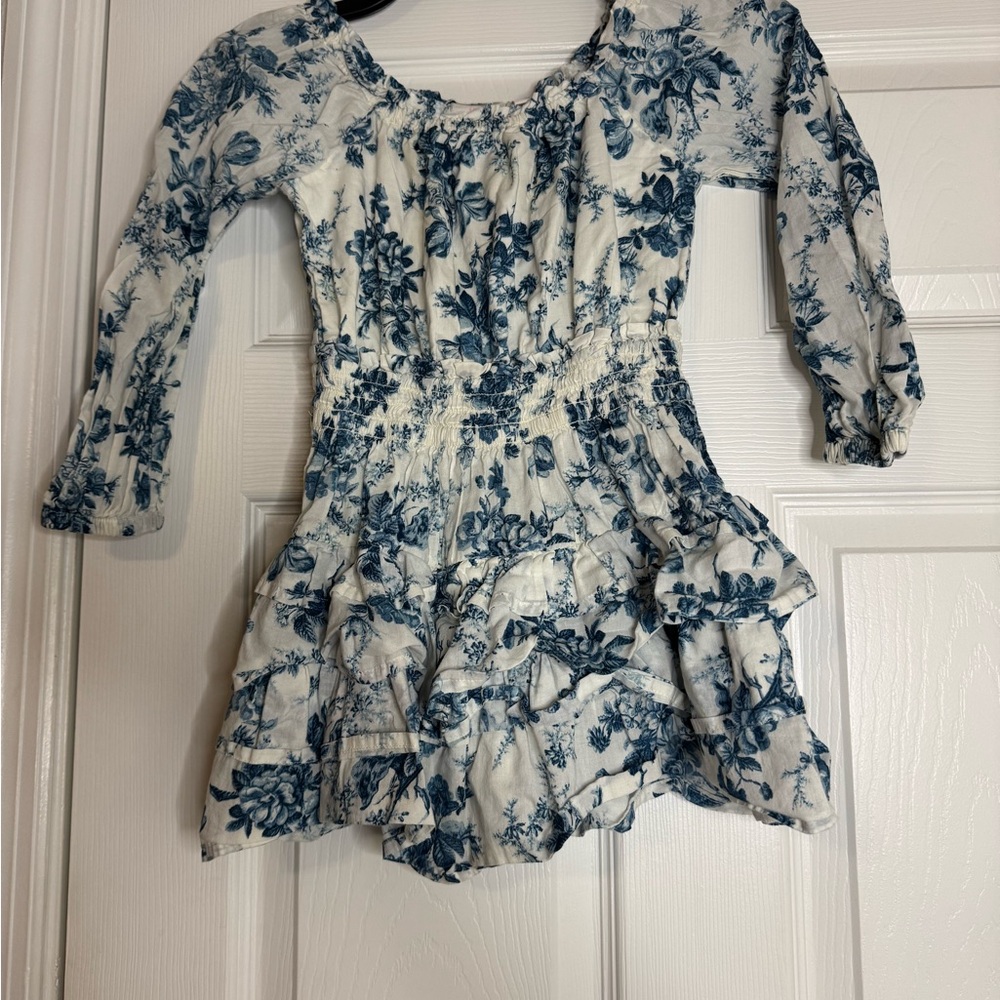 LoveShackFancy Girls Blue Floral Peasant Dress